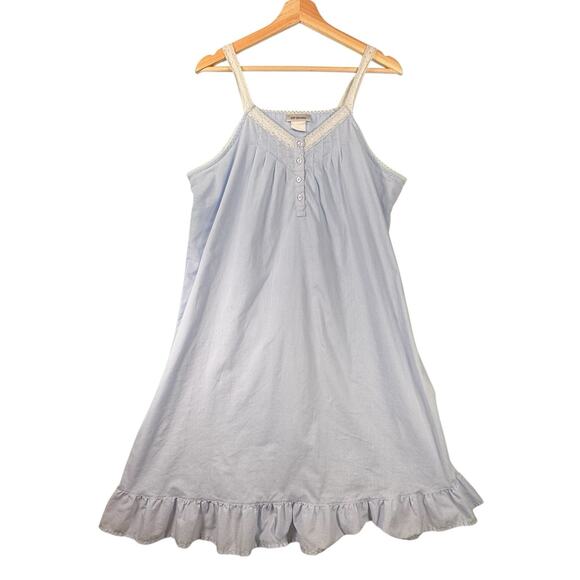 VTG 90s Romantic Ruffle Hem Nightgown WOMEN SIZE XL Blue Lace Tradwife Nightie - Picture 1 of 12